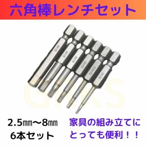 六角ビットレンチ6本セット【収納ケース付】　六角レンチ　マグネット付 DIY 車載工具 工具セット　組み立て家具