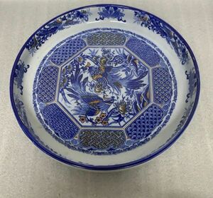 A1201→大皿 盛り皿　花柄　鳥　祥紋　伝統工芸品　陶磁器　食器　中古　