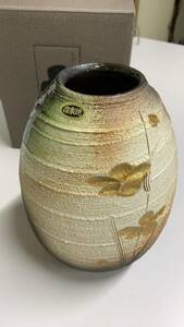 A008→信楽焼 　石はぜ金華花瓶　花器　箱付き　和室　未用品　茶道具　陶磁器　置物