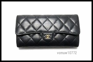 近年モデル希少美中古■CHANEL 22番台 マトラッセ レザー 2つ折り長財布 シャネル■0502sn1900437