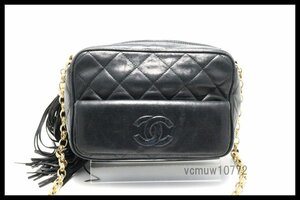 シール無希少美中古■CHANEL マトラッセ フリンジ レザー チェーンショルダーバッグ シャネル■0502kh1417126