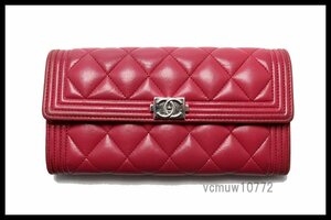 近年モデル希少美中古■CHANEL 30番台 ボーイシャネル SV金具 レザー 2つ折り長財布 シャネル■0502ek1323922