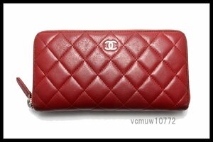 希少美中古■CHANEL 19番台 マトラッセ SV金具 レザー ラウンドファスナー 長財布 シャネル■0502qa3127-5M