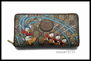 ディズニーコラボ近年希少美中古■GUCCI GGスプリーム レザー ラウンドファスナー 長財布 グッチ■0509se1408-9K