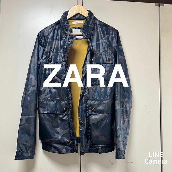 ザラマン　ZARA ナイロンカモフラ薄手パーカージャケット