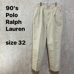 90's Polo Ralph Lauren ポロチノ ツータック ベージュ チノパン Poloラルフローレン 2タック 