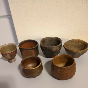  Bizen . guinomi sake cup and bottle .... case sake cup 6 point set 