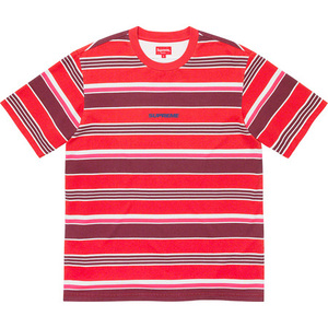 19AW Supreme Stripe S/S Top Lサイズ ストライプ 半袖 Tシャツ Red レッド