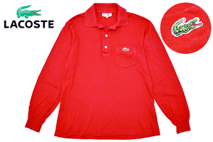 Y-7322★送料無料★CHEMISE LACOSTE シュミーズ ラコステ★正規品 90s 日本製ヴィンテージ レッド ワニロゴ刺繍 鹿の子 長袖 ポロシャツ 3 