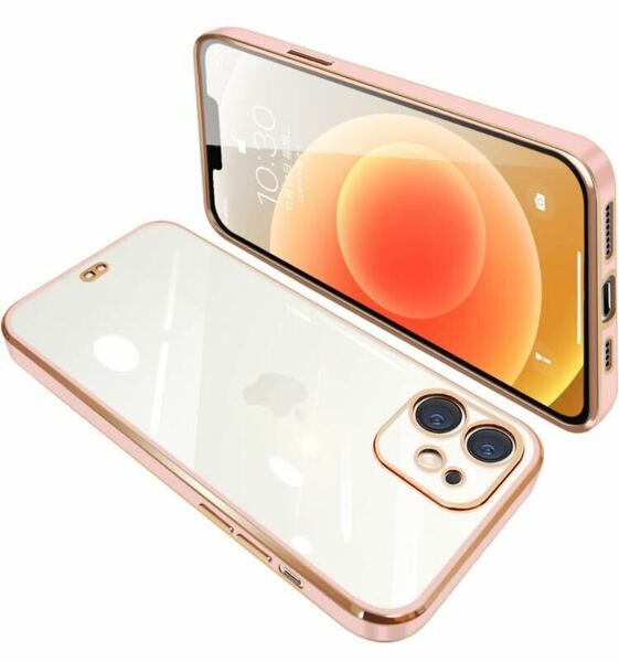iPhone12 mini ケース クリア 透明 アイフォン カバー スマホケース 全面保護 耐衝撃 TPU シリコン スリム 薄型 ストラップホール付 ピンク