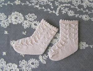  hand-knitted cotton socks * light beige 7cm+