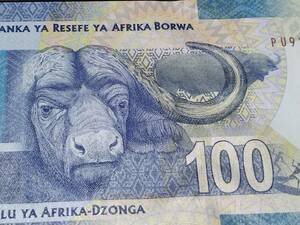 南アフリカ 100 Rand札 コレクション向きの新札 発行年未記載（2016年） 甘い未使用～未使用 水牛 #PU9160139D 