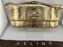 H72/CELINE セリーヌ　ロゴ ゴールドハンドバッグ 袋付き_画像1