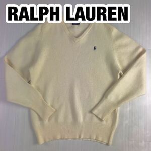 POLO BY RALPH LAUREN ポロ バイ ラルフローレン 長袖ニット L クリームイエロー 刺繍ポニー ラグランスリーブ