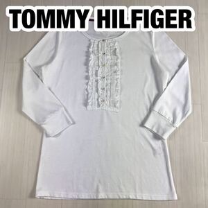 TOMMY HILFIGER トミー ヒルフィガー 七分袖tシャツ S ホワイト フリルシャツ 