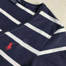 RALPH LAUREN SPORT ラルフローレン スポーツ 半袖Tシャツ L ボーダー柄 ネイビー×ホワイト 刺繍ポニーVネック_画像4