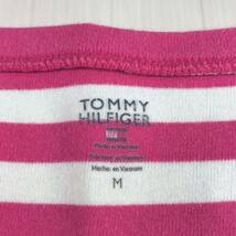 TOMMY HILFIGER トミー ヒルフィガー 半袖Tシャツ M ボーダー柄 ピンク×ホワイト フラッグロゴ 刺繍ロゴ Vネック_画像5