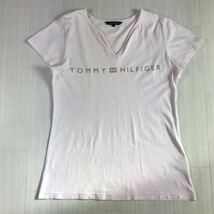 TOMMY HILFIGER トミー ヒルフィガー 半袖Tシャツ S ライトピンク ビッグロゴ プリントTシャツ Vネック_画像2
