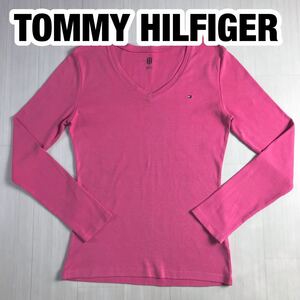 TOMMY HILFIGER トミー ヒルフィガー 長袖Tシャツ M ピンク フラッグロゴ 刺繍ロゴ ロンT