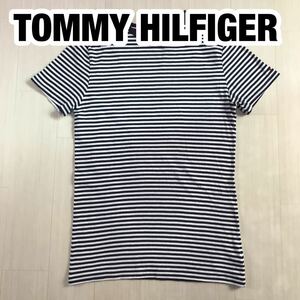 TOMMY HILFIGER Tommy Hilfiger короткий рукав футболка M окантовка рисунок черный × белый флаг Logo вышивка Logo 