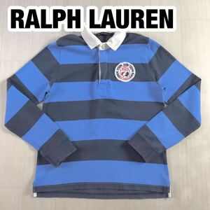 RALPH LAUREN ラルフローレン ラガーシャツ L ボーダー柄 ネイビー×ブルー ワッペン