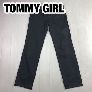 TOMMY GIRL トミーガール ストレートパンツ S ブラック ビッグロゴ フラッグロゴ 刺繍ロゴ 