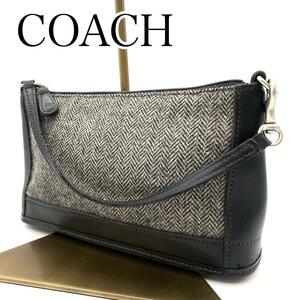 COACH オールドコーチ　ハンドバッグ　ブラック　ウール×レザー　6112