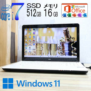 ★中古PC 最上級4世代4コアi7！新品SSD512GB メモリ16GB★LS550/S Core i7-4712MQ Webカメラ Win11 MS Office2019 Home&Business★P72400