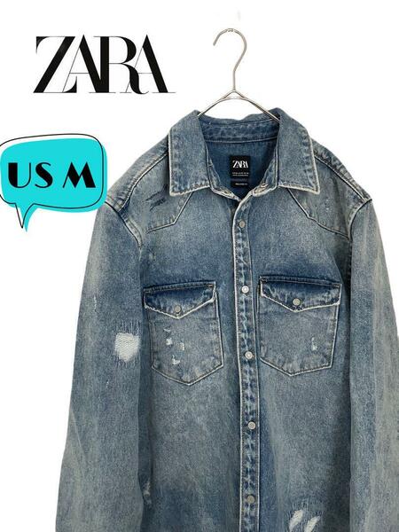 ZARA ザラ　ダメージ加工　デニムジャケット　USA M