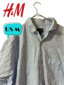 H&M エイチアンドエム　レギュラーフィット　麻混　半袖シャツ