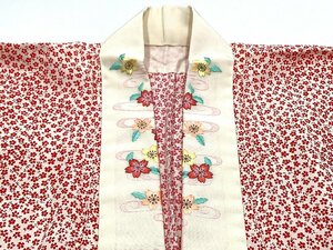 中古品　正絹　長襦袢　友禅加工　バチ衿　刺繍半衿　袖無双　23425