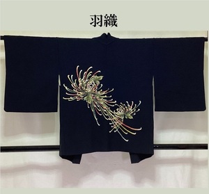 中古品　正絹　羽織　絵羽　刺繍加工　リメイク　素材　土産　海外　ギフト　24100　t