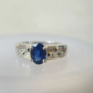 1 jpy auction new goods with discrimination 0.9ct sapphire 0.35 diamond Pt900 ring blue sapphire beautiful 