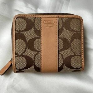 COACH ラウンドファスナー財布 コンパクトウォレット シグネチャー