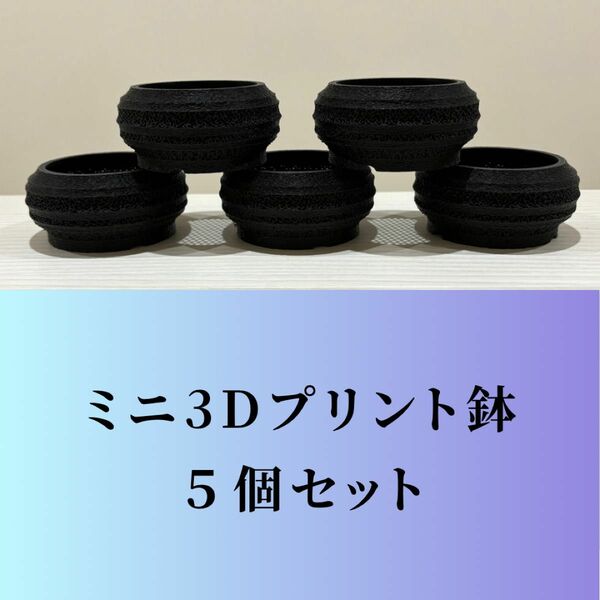 【お得♪ 5個セット】ミニ3Dプリント鉢(ブラック) 〈多肉植物や観葉植物に！発根管理にも最適〉