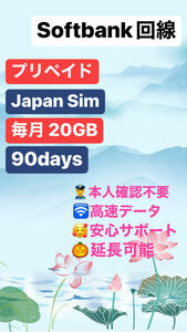 【 毎月20GB （初月無料+3ヶ月プラン）（合計 80GB）】Softbank回線データ SIM・日本国内 データ通信SIMカード DATA SIM ★送料無料★