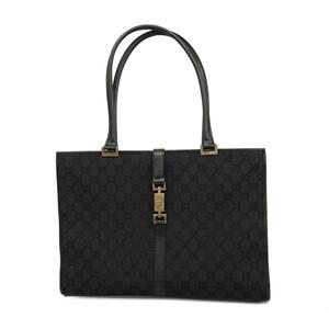 [4ie5682] Gucci большая сумка /GG парусина / домкрат -/002 1074/ парусина / кожа / черный / серебряный металлические принадлежности [ б/у ] женский 