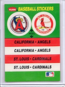 ●1988FLEER BASEBALL STICKERS　ロゴ・ステッカー・カード　カリフォルニア・エンゼルス＆セントルイス・カージナルス