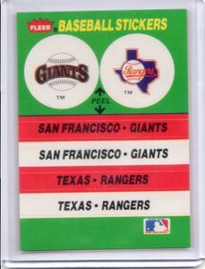 ●1988FLEER BASEBALL STICKERS　ロゴ・ステッカー・カード　サンフランシスコ・ジャイアンツ＆テキサス・レンジャーズ