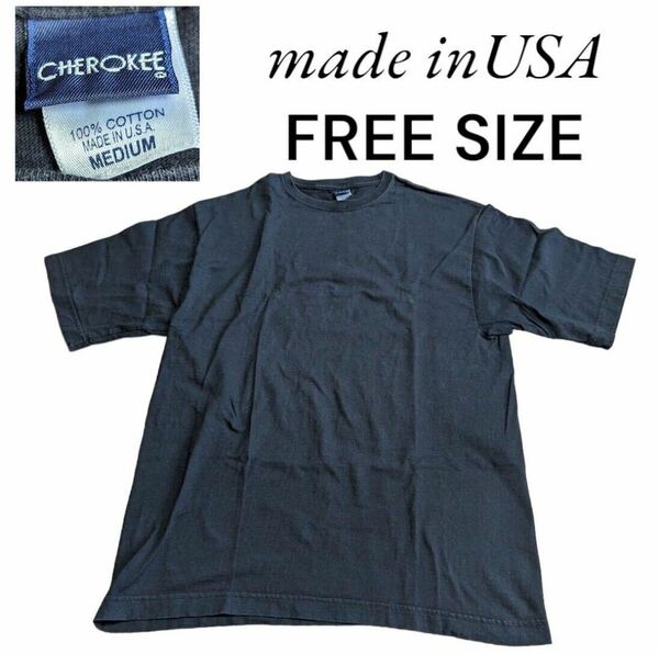 USA製古着無地Tシャツ半袖FREE SIZEブラックys6swy0065