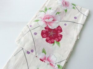 女性用ゆかた 浴衣 単品 仕立上り Ｆサイズ 綿 薄ピンク 花柄 ラメ 水玉 訳有 661 ggp