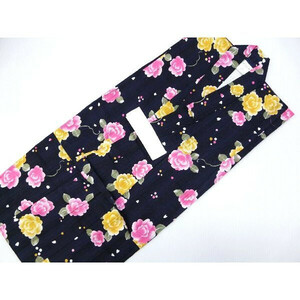  girl yukata child yukata ... navy blue . floral print 120cm new goods 88