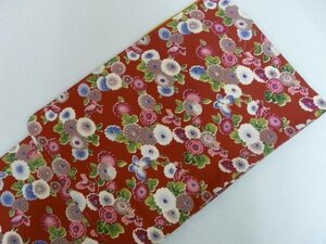 洗える着物 袷 新品 赤に菊と蝶 Ｍサイズ 306