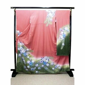 中古 振袖 正絹 試着品 桃色ピンク 辻ヶ花 たたき 着丈163.5 裄66cm 仕立上り 371 送料無料