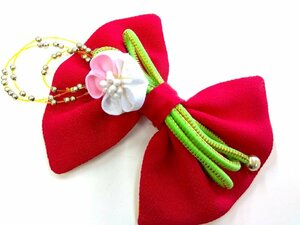 . three hair ornament girl ribbon red crepe-de-chine .. gold thread decoration cord knob decoration 1036 ggp