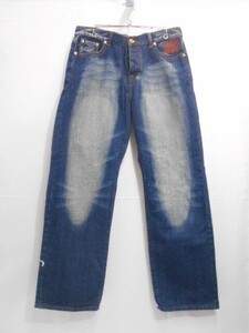 71 sending 80sa0605$D07 Christian audigier Christian o-doju- Denim pants embroidery jeans indigo size W36 secondhand goods 