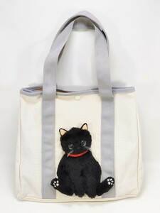 -nyamu-　黒猫のスコ座りトートバッグ　トートバッグ　かばん　ハンドメイド　レディースバッグ