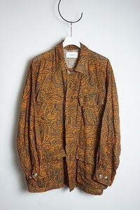 美品 JOHN BULL ジョンブル Pattern Fatigue Shirt パターン ファティーグ 長袖 シャツ リネン スプリング 204-0182-00 茶オレンジ 515O