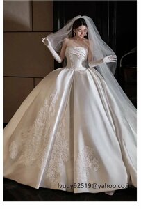 【パニエグローブベール付】高級サテン生地　ウエディングドレス カラードレス　花嫁　結婚式　披露宴