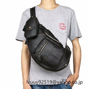 上品ボディーバッグ 本革 牛革メンズ レザー ショルダーバッグ 斜めがけ ワンショルダー 鞄 カバン 大容量 多機能 黒
